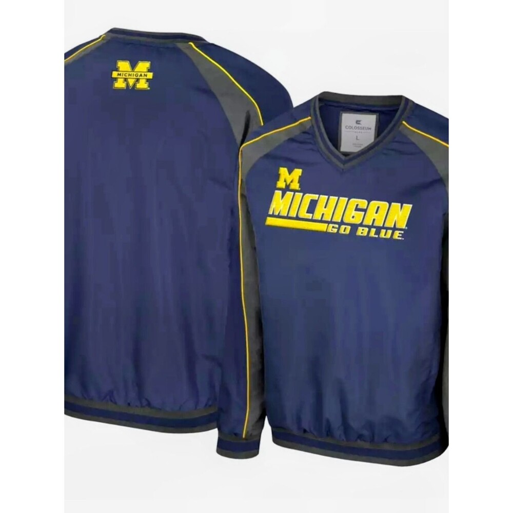 Colosseum Size (M) Michigan Go Blue Navy & Maize Pullover Coach Jacket 2 Pockets